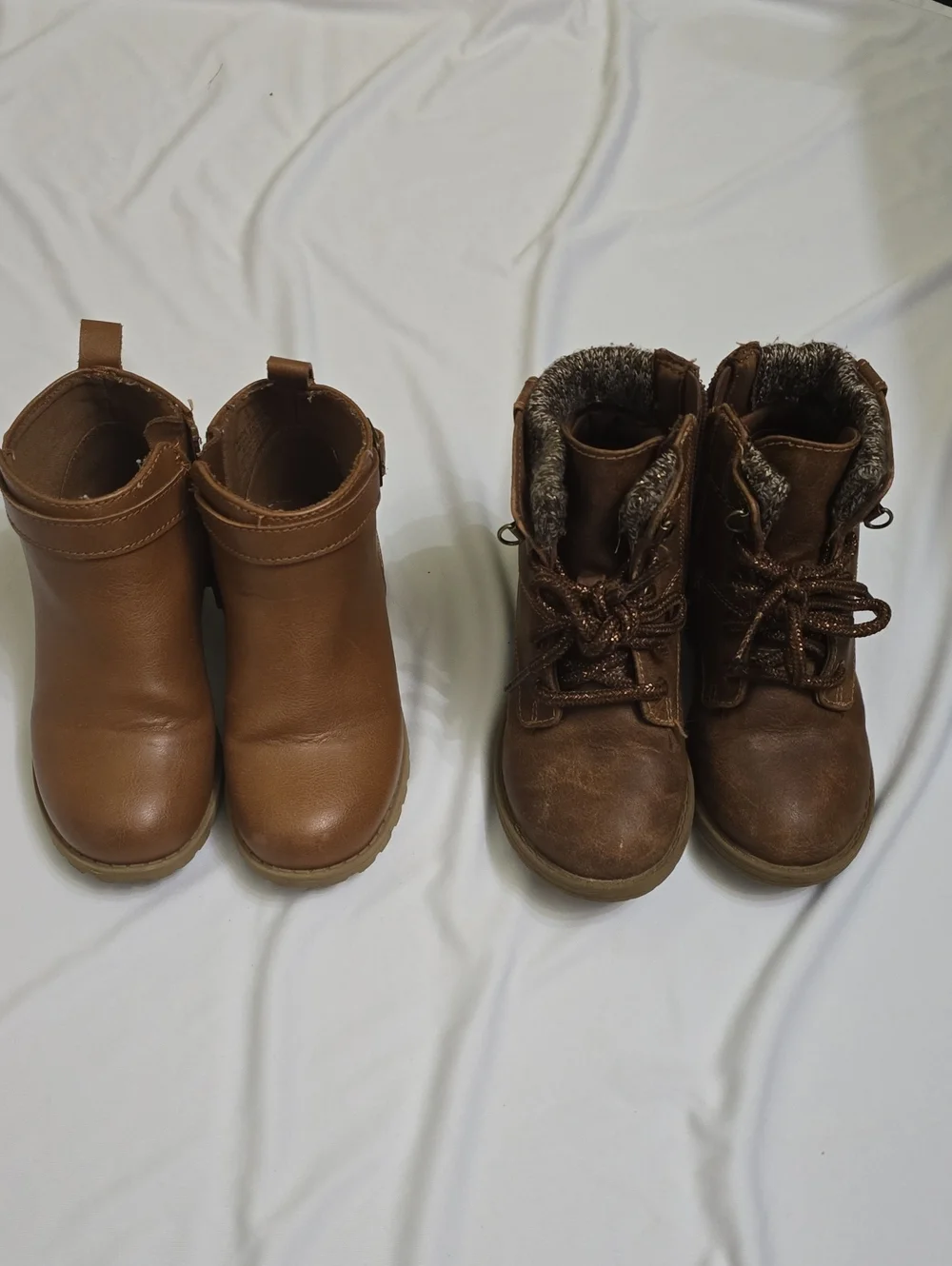 Kids Brown Leather-Look Ankle Boots - Casual Winter Style